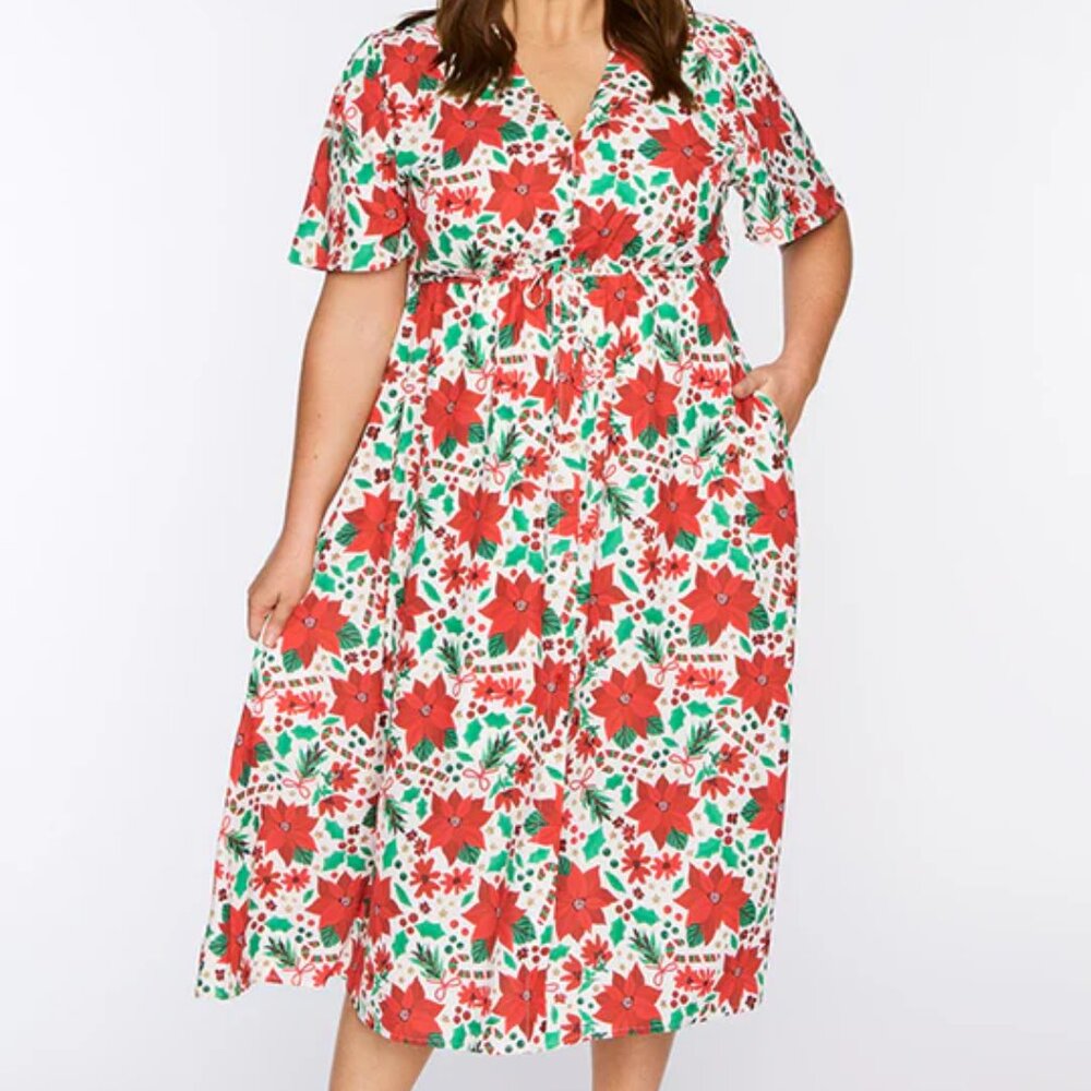 Poinsettia print dress. Poinsettia, candy cane, holly A Line Dress.